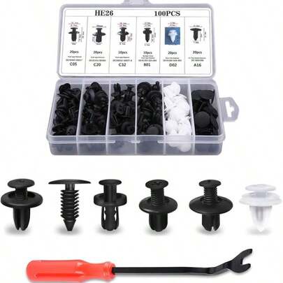 100 Pcs Bumper Clips Car Clips Plastic Rivets Fasteners Push Retainer Kit With Sizes Auto Push Pin Rivets Set