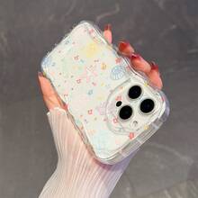 1pc Fashionable TPU Material Sea Turtle & Starfish Line Art Pattern Transparent Cream Texture Full Body Shockproof Anti-Slip Protective Phone Case Compatible With IPhone, , Honor, , - Clear - View 5