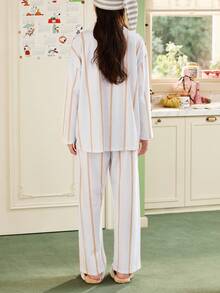 Gongdie Bộ đồ ngủ cotton 2 món in hình hoạt hình Snoopy, thoáng khí, thích hợp cho nữ mùa hè. - trắng - Xem 2