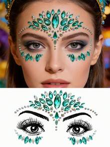 1pc Crystal & Emerald Rhinestone Forehead Jewel Sticker, Dual-Tone Gemstone Decor For Party, Festival, Daily Wear, Self-Adhesive, Waterproof, Suitable For Women & Gift,Concert Look,Face Gems - Multicolor - View 1
