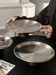 1 chiếc đĩa tròn bằng thép không gỉ mạ bạc bóng loáng, khay đựng bánh trà chiều trang nhã, khay trưng bày món tráng miệng và đồ ăn nhẹ. - Nhiều màu - Xem 11