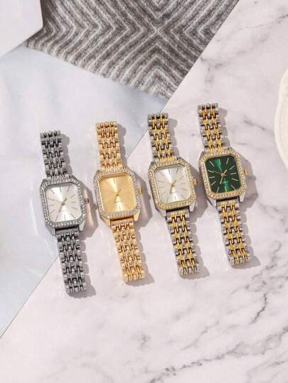 1 pieza, Reloj elegante para mujer, Esfera de diamante cuadrada exquisita y única, Escala romana retro, Adecuado para uso diario, uso casual, fiestas de vacaciones, San Valentín y otras ocasiones para decoración y uso, o como regalos de vacaciones y regalos de cumpleaños para novias y madres, regalos del Día de la Madre