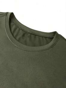Minimalist Printed Short-Sleeved T-Shirt For Men, Versatile For Everyday Wear, Spring/Summer - 軍綠色 - 查看 5
