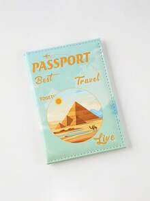 1Pc Cute Cartoon Passport Card Holder Bag Mountain Camel City Scenery Large Capacity Multifunctional Simple And Fashionable Card Bag Retro And Exquisite - Multicolor - View 3