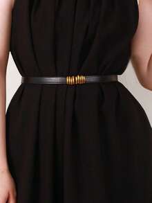 Adjustable Thin Belt Women's Accessory For Matching Dress, Matte Art Suit, Knit Sweater, Waist Chain, Summer Summer, School Fall, Autumn, Halloween - Black - View 2