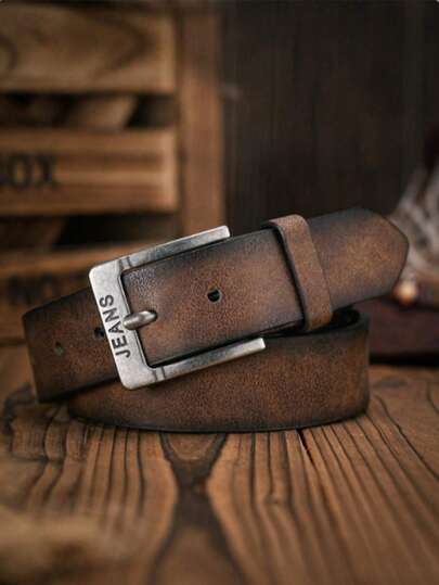 1pc Men's Bohemian Western Cowboy Style Jeans With Embossed Metal Buckle Vintage Multi-Color PU Leather Belt