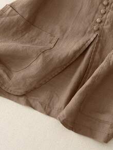 Áo vest vải lanh nghệ thuật, áo không tay một hàng cúc kiểu dáng tối giản, áo crop top cho nữ, chân váy vải lanh mùa hè cho nữ, phong cách cổ điển, chân váy boho thường ngày. - Màu Khaki - Xem 8
