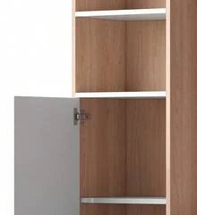 Desk/Work Table With Storage – White With Contrasting Slatted Wooden Top, Lower Cabinet With Doors And Open Upper Shelf, Office Design, 123.5 X 45 X 168.5 Cm - Wood Color + White - View 11