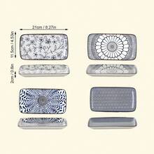 4件套,日式釉下彩寿司盘,长方形甜点盘,复古风格陶瓷餐具,传统餐具,创意设计 - 組合 - 查看 4