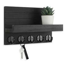 Organizador de llaves montado en la pared con estante, soporte decorativo para llaves y correo, incluye ganchos grandes para bolsas, abrigos, paraguas, hecho de madera de paulonia, incluye accesorios de instalación - Ver 6