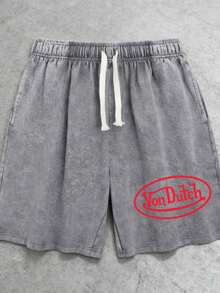 Brand Vonn Dutch Pure Cotton Washed Vest And Shorts Set Vonn Dutch Print Thick Comfortable High Quality Retro Distressed Style Perfect For Daily Outfits Outdoor Activities Fitness Travel Resistant To Dirt Easy To Clean Easy To Put On And Take Off Fashionable Versatile Ideal Gift For Relatives Friends And Yourself High End Texture - 灰色 - 查看 4