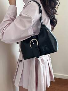 Fashionable Minimalist Underarm Bag, Niche Design One Shoulder Handbag, Chic Versatile Commute & Daily Tote - Black - View 6