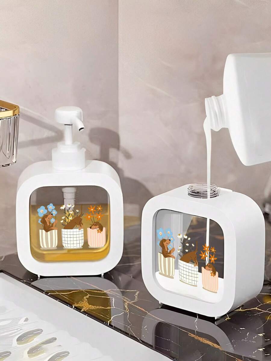 1pc Cute Black Cat And Floral Pattern Soap Dispenser Bottle - Reusable Press-Type Dispenser Bottle, Suitable For Hand Soap, Body Wash, Etc., Compact For Kitchen And Bathroom, Perfect Housewarming Gift Or Spring Decor For Cat Lovers, Made Of Plastic, Fun Design, Convenient Press Use