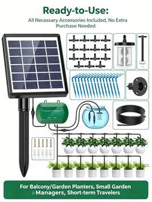 Kit de riego solar automático para jardín, sistema de riego por goteo con manguera de 15 m, temporizador de riego automático para vacaciones, balcones, macetas y plantas. - Negro - Ver 1