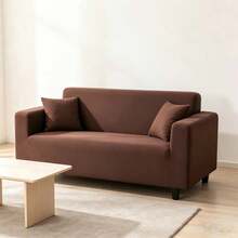 Minimalist Solid Color Elastic Sofa Cover, Universal Stretch Sofa Protector, Soft Skin-Friendly, Anti-Slip, Anti-Wrinkle, Machine Washable, Suitable For All Seasons - Coffee Brown - View 5