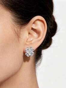 Mặt dây chuyền hình cỏ bốn lá bằng bạc Sterling, đính đá quý hình trái tim lấp lánh; có thể kết hợp với bông tai. - Bông tai - Xem 2