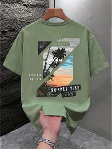 1 Piece Men's Graphic Print T-Shirt, Summer Beachwear, Loose Fit Short Sleeve T-Shirt. This Men's T-Shirt Has A Casual, Vacation-Style Design, Perfect For Beach Getaways As Well As Everyday Wear. - 粉色 - 查看 2