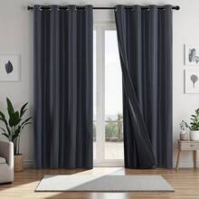 1 pièce Rideau isolant thermique noir opaque minimaliste moderne, design à œillets en haut pour un accroché facile, lavable, convient pour la chambre à coucher, le salon, le balcon, le dortoir, les fenêtres du sol au plafond, les baies vitrées - Noir 1 pièce - Voir 2