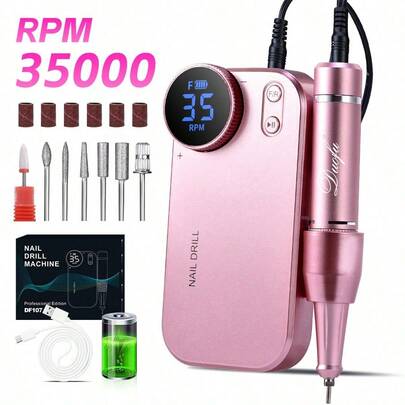 duofu 便攜式充電式電動指甲磨光機,35000rpm指甲銼頭指甲鑽筆修甲機組,10小時長電池續航,專業指甲彩繪與剪除表皮機組,趾甲磨光器指甲拋光設備,指甲用電器修甲美容套件配件,藝術指甲工具,適用於亞克力指甲沙龍和家庭使用