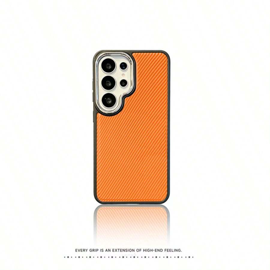 Funda protectora de teléfono magnética con textura de fibra de carbono para S22 Ultra, S23 Ultra, S24 Ultra, S25 Ultra, S26 Ultra - Naranja - Ver 1
