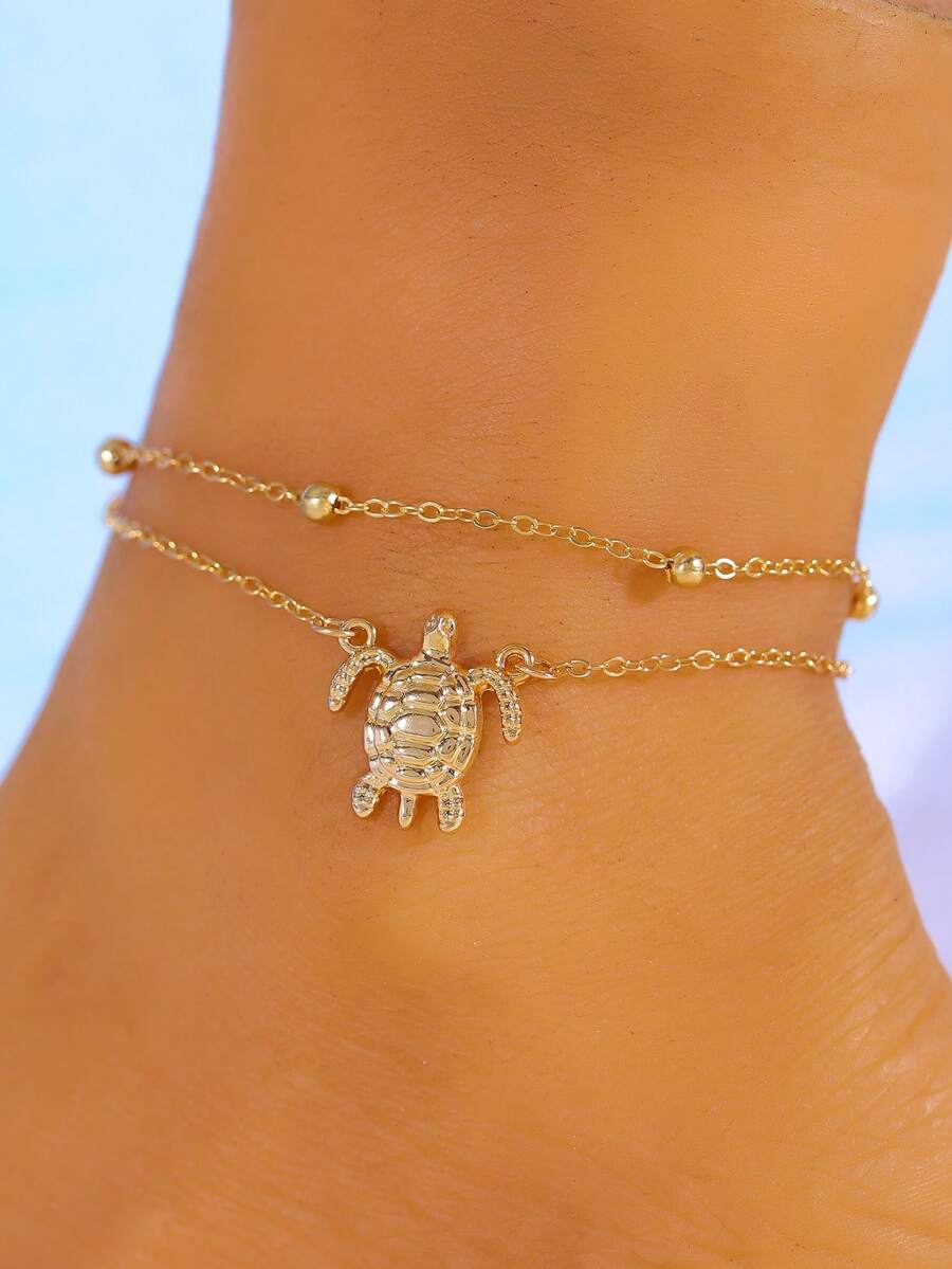 1pc Summer Ocean Style Sea Turtle Pendant Anklet, Versatile Personalized Jewelry For Women, Beach Vacation Accessory, Gift For Friends Or Family (Random Bead Quantity)