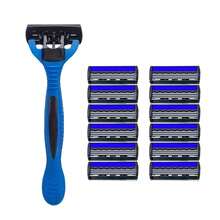 Men's Manual Smooth Razor, Equipped With 3-Layer Stainless Steel Replacement Blades, Designed Specifically For Beard Trimming, Including Razor Handle. - Blue - View 11