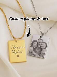 1pc Customized Photo Engraved Stainless Steel Pendant Minimalist Style Jewelry, Customizable Photo And Text, Commemorative Personalized Necklace, Personalized Women's Necklace, Mother's Day Gift, Birthday, Anniversary Gift - Multicolor 3 - View 2