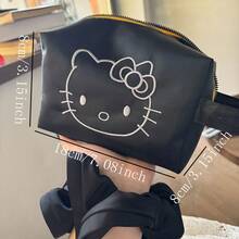 SANRIO Bolso de mano grande con capacidad de almacenamiento, impermeable, con bordado de gatito negro, versátil y lindo, bolsa cuadrada, organizador de cosméticos portátil para viajes, bolsa de almacenamiento multifuncional, estuche de lápices para estudiantes - Ver 2