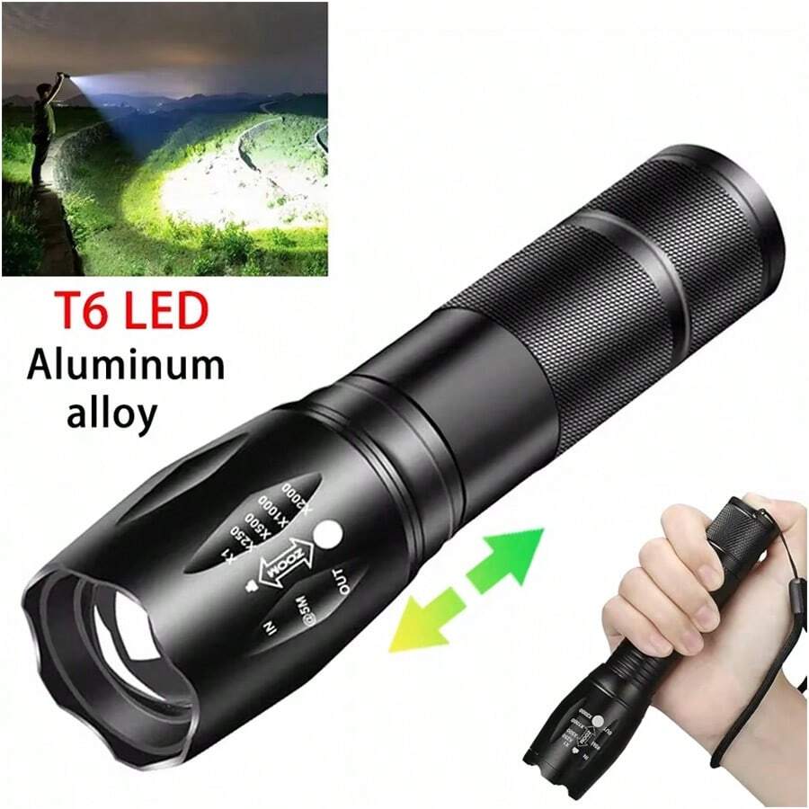 1 buah Senter LED Daya Tinggi, 5 Mode Pencahayaan (SOS dan Strobo), Fokus yang Dapat Diatur, Tahan Guncangan, Ringkas dan Portabel - Cocok untuk Keadaan Darurat, Berkemah, Mendaki - MultiWarna - View 1
