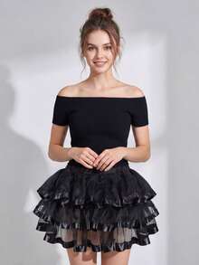 Women's Tulle Bustle Skirt Steampunk Skirt Women Dress Overskirt Costume Cosplay Halloween Costume - màu đen - Xem 1