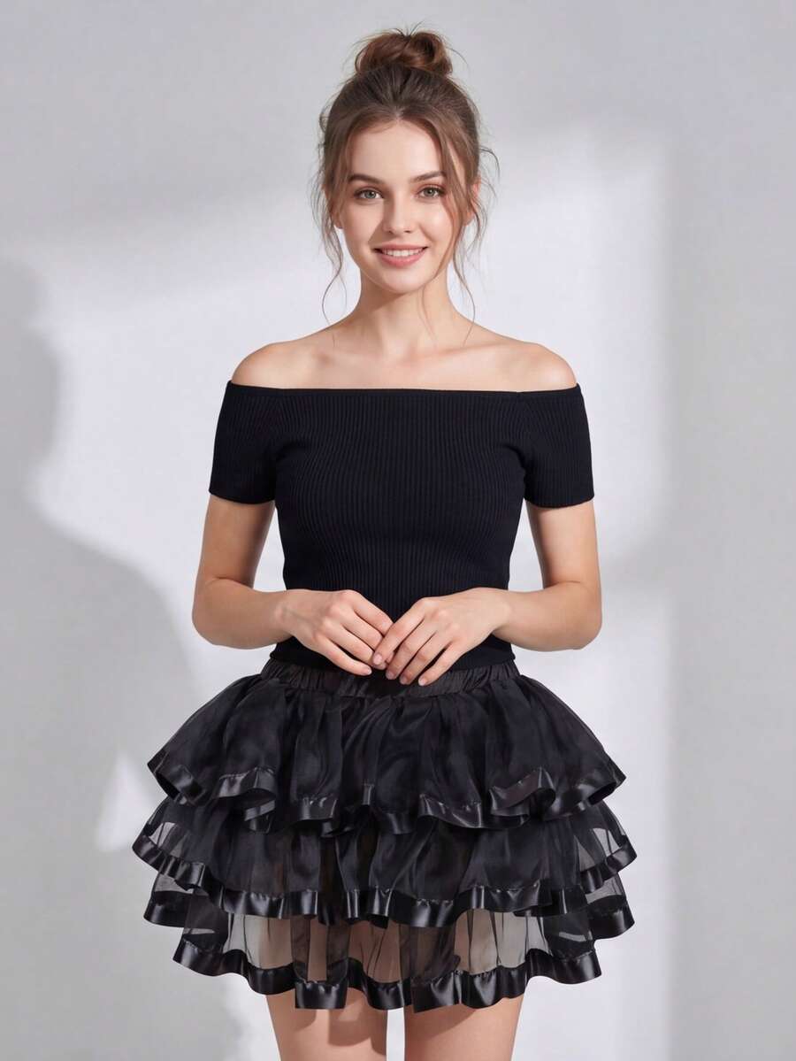 Women's Tulle Bustle Skirt Steampunk Skirt Women Dress Overskirt Costume Cosplay Halloween Costume - màu đen - Xem 1