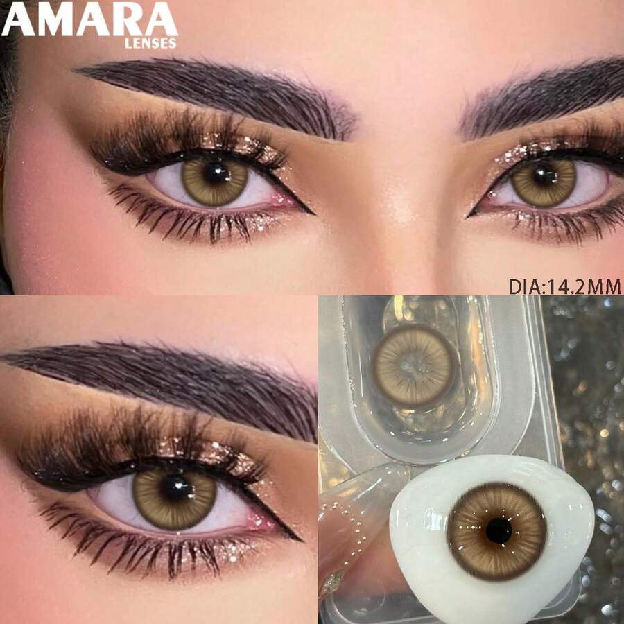 AMARA 1對棕藍色隱形眼鏡 年度佩戴 棕色色調隱形眼鏡 14.5mm 萬聖節裝扮