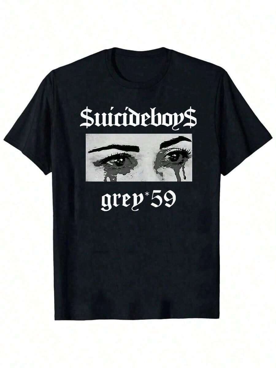 Suicideboy Men's Graphic T-Shirt - Black Casual Streetwear Tee,Tear-Effect Face Design, Round Neck Short Sleeve Summer Top, Machine Washable, Suicideboy Era Tour Graphics Print T-Shirts For Men Shirt Tops Harajuku Hip Hop Rock Style T Shirts Unisex Fashion Regular Size Street T Shirt 200g 100% Cotton,The Patterns Are All Printed. Unisex.,2026  New World Depression Album Cover Tee,Vacation Outfits Women,Concert Outfit Women - 黑色 6 - 查看 1