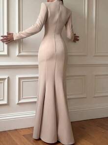 Floreya Spring/Summer Lightweight Business Commute Elegant Party Holiday Date Court Formal Long Sleeve Dress - Khaki - View 5