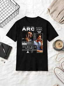 Color Collage Retro Graphic Cotton Summer Short Sleeve T-Shirt - Black - View 6