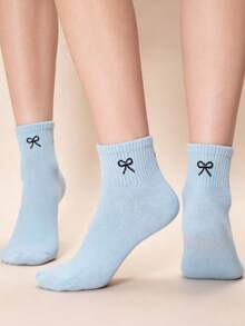 1/5/10/15/20 Pairs Random Women's Solid Color Bow Tie Sports Style Breathable Ankle Socks - Multicolor - View 9