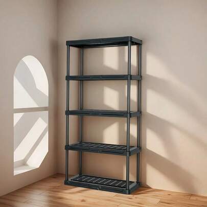 Estante de plástico Pretul de 5 repisas color negro, organizador resistente para hogar, garaje y cocina