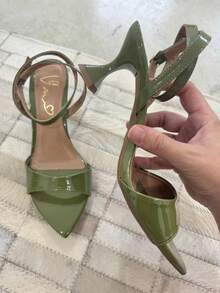 Low Heel Sandal With Leaf Toe - Dark Green - View 3