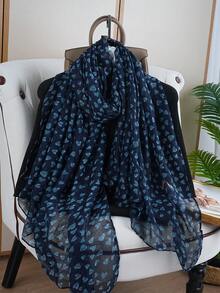 1件装女士印花巴厘岛雪纺时尚休闲轻薄围巾/披肩，适合日常佩戴、旅行、摄影等多种场合。 - 藍色 - 查看 3