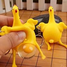 12pcs,Fun Keychain, Creative Squeeze-To-Lay-Egg Chick Toy Key Ring, Surprise Soft Rubber. - Multicolor - View 2