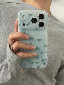 Estuche protector a prueba de golpes para iPhone 17 Pro Max, 14, 15 Pro, Nuevo 17, 16 Pro Max, con diseño de pequeños peces dinámicos de color azul menta primaveral - Azul - Ver 2