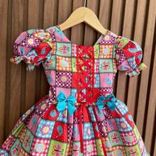 Children's Dress For June Festival, Flared, Saint John's Day, Square Dance, With Lining And Tulle Petticoat, Red Figures - Red Chess Figures - View 5