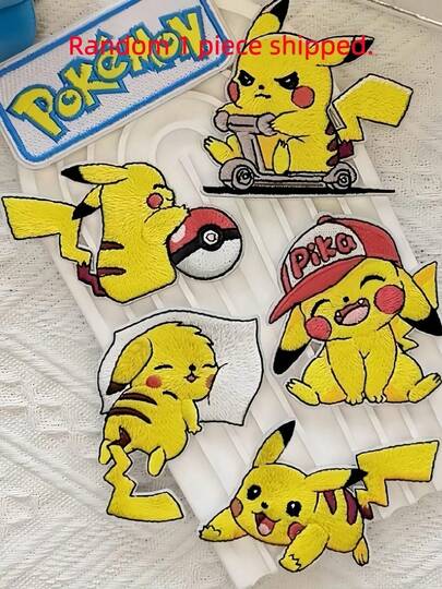pokemon 1 miếng vá thêu hình hoạt hình ngẫu nhiên, thêu vi tính, dùng để trang trí mũ, giày, túi xách.