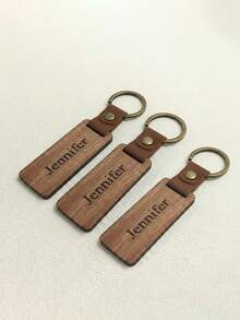 1-12 pièces Porte-clés en bois de noyer noir avec anneau, gravure laser personnalisable avec nom, logo et texte, accessoire de porte-clés en bois personnalisé pour cadeau - Noyer - Voir 20