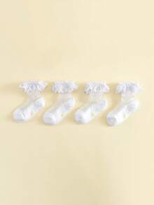 4双女童蕾丝边镂空透气休闲学校/假日公主裙袜 - 彩色 - 查看 9