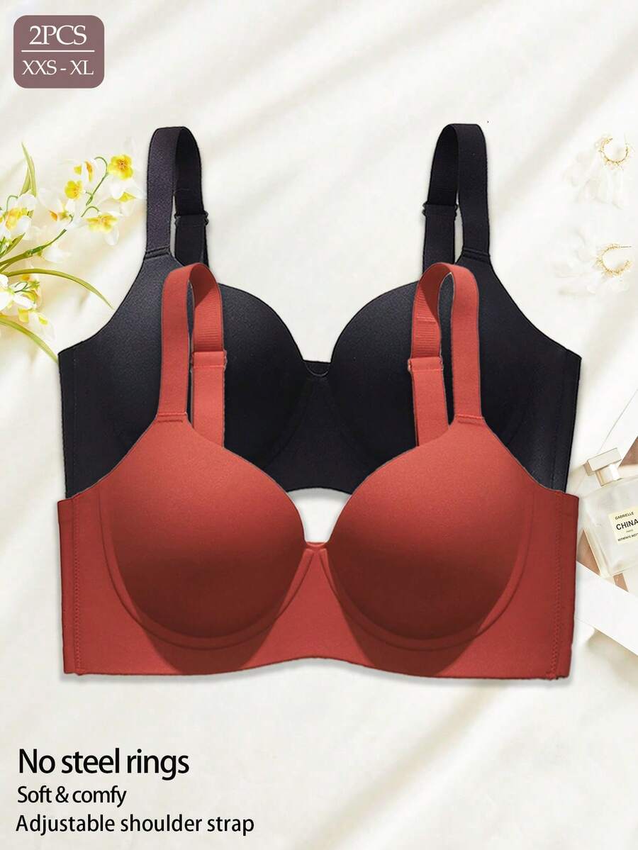 2pcs Seamless Lift & Support Wireless Bra, Breathable Elegant Daily Wear Bra For Large Bust - Multicolor - View 1