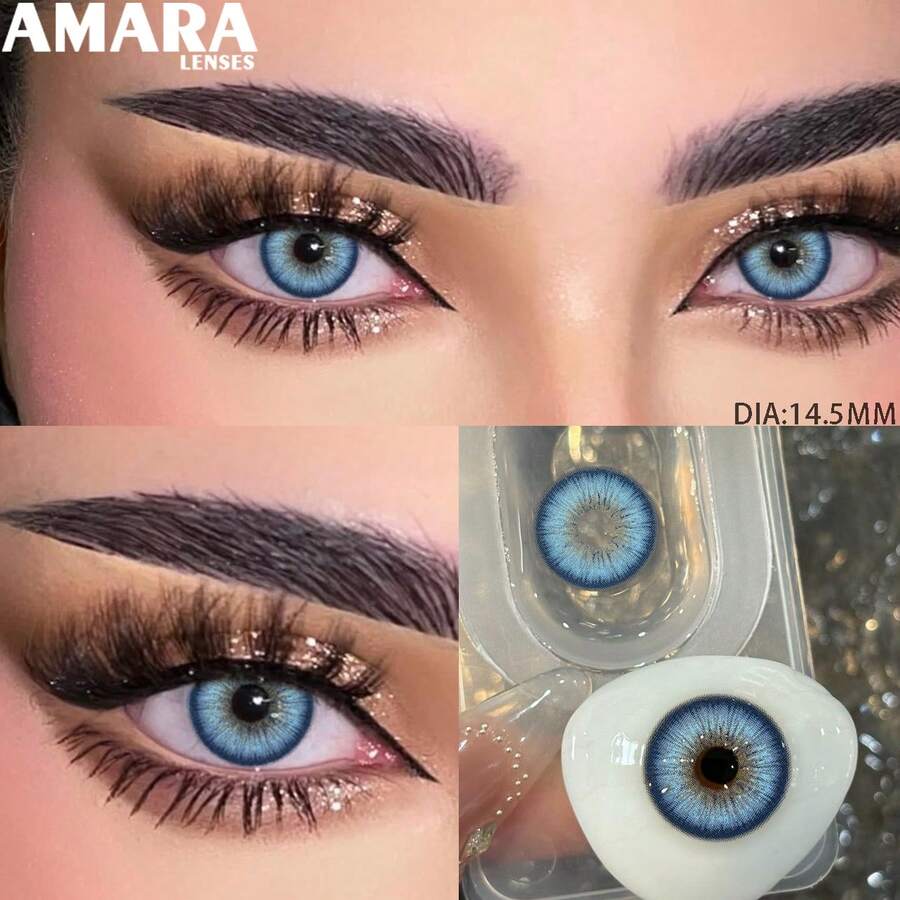 AMARA 1對藍色色調一年拋棄式隱形眼鏡 14.5mm 藍色染製隱形眼鏡 用於萬聖節妝容
