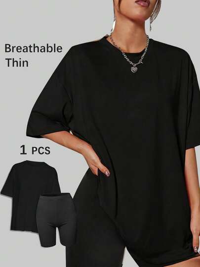 SUPEKYKO 2pcs/Set Plus Size Women Sports Top And Shorts - Summer Short Sleeve Casual Loose Fitness Wear