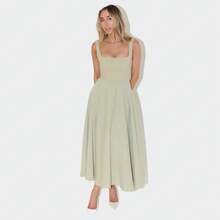 2026 Summer New Women Dress European American Fashion Elegant Square Neck Sleeveless Waist Cinching Strap Dress - 白色 - 查看 9
