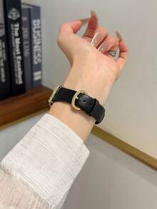 1件馬蹄扣微纖維材質人造皮革錶帶，適用於38/40/41/42/44/45/49mm Ultra/Ultra2/SE/SE2/9/8/7/6/5/4/3/2/1 - 黑皮金鑽 - 查看 4